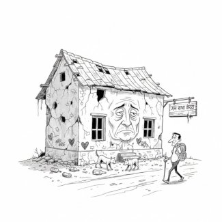 गाँव का खंडहर सामुदायिक भवन 